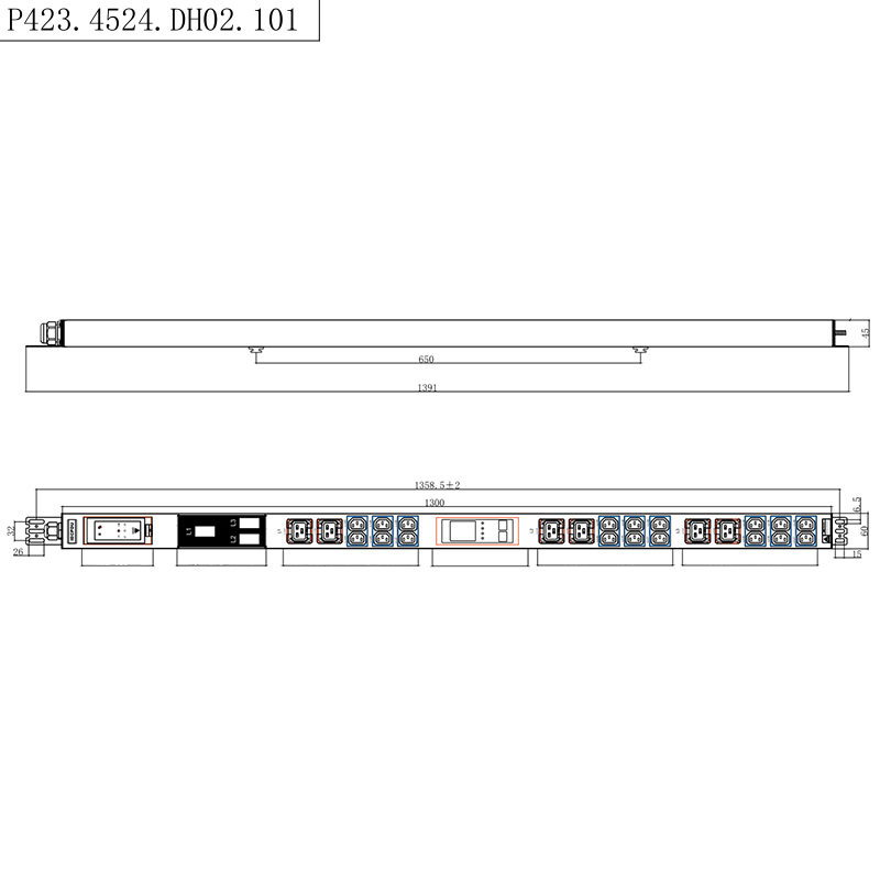 24 tomadas trifásicas iec c13 e c19, soquetes com chave, 1.5u, disjuntor magnético líquido, vertical, permutável a quente, rack medido rs485, pdu