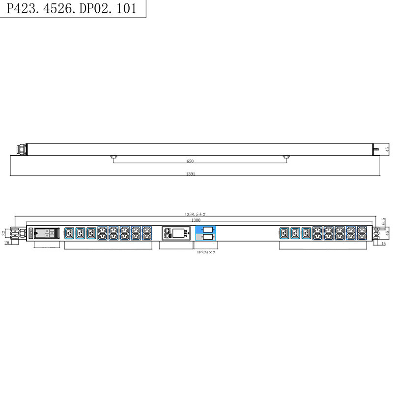 TCP/IP Rack Inteligente PDU 26 Tomadas IEC C13 /C19 1.5U Disjuntor Magnético Líquido Vertical