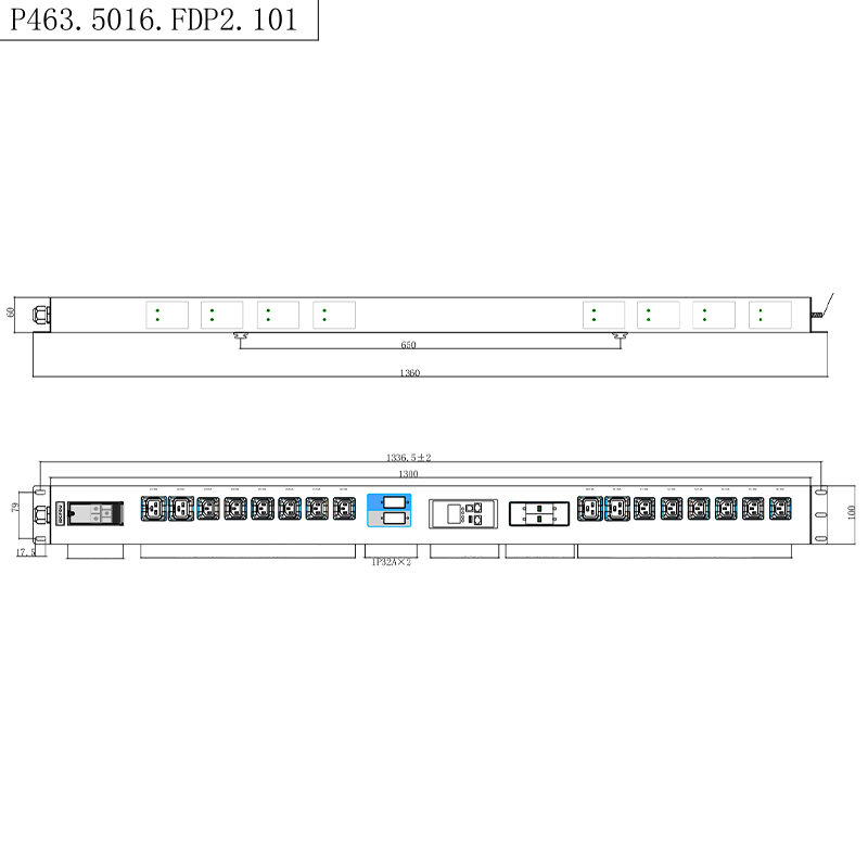 16 saídas IEC C13 IEC C19 Soquete com fechadura com fivela equipada 2.5U Hot Swappable Surge Protection Vertical Modbus-RTU RS485 Rack PDU medido