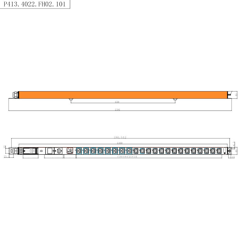 22 saídas IEC C13 IEC C19 1.5U Proteção contra surtos PDU Instalação vertical Hot Swappable RS485 com medição em Rack PDU