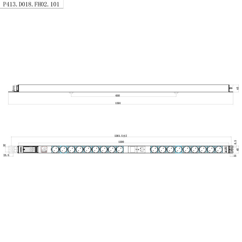 18 PDU medido Swappable quente da cremalheira RS485 da proteção contra impulsos de Alemanha 1U das tomadas