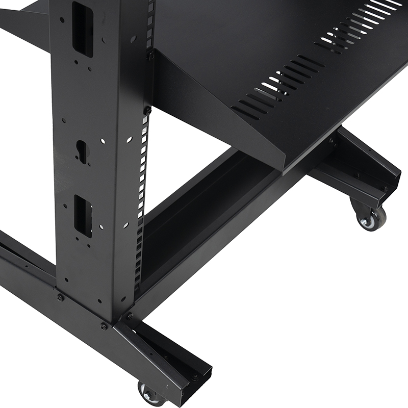 Rack aberto padrão de 2 colunas com prateleira cantilever preta 18U-47U