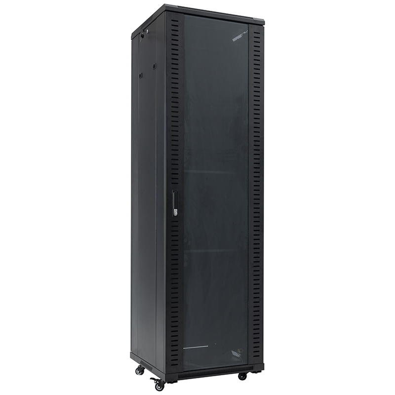 Armário de rack de servidor frontal com porta de vidro única/porta traseira cega única 18U-42U preto