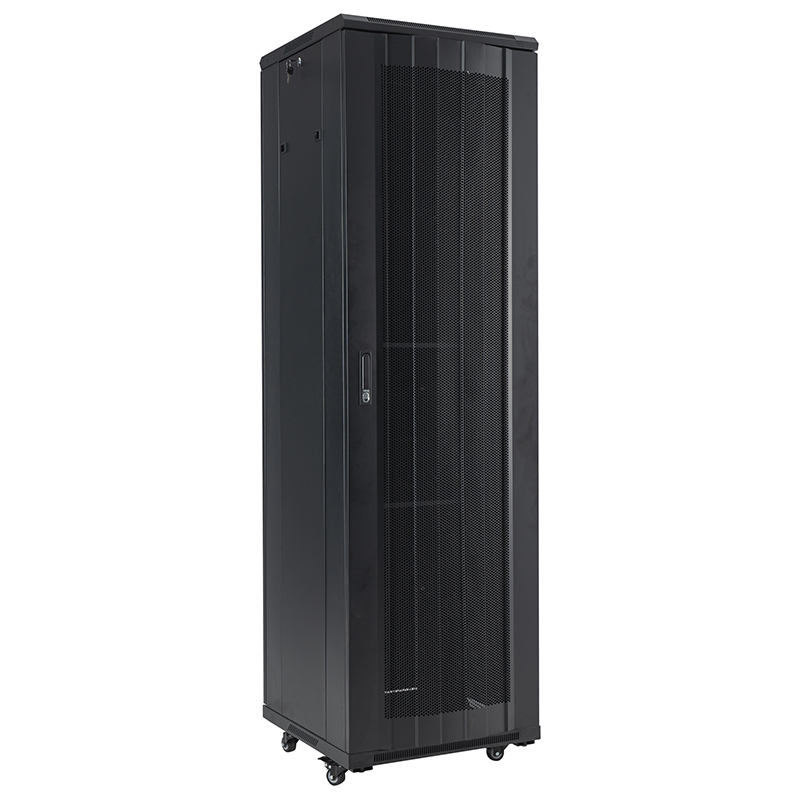 Armário de rack de servidor frontal com porta de vidro única/porta traseira cega única 18U-42U preto