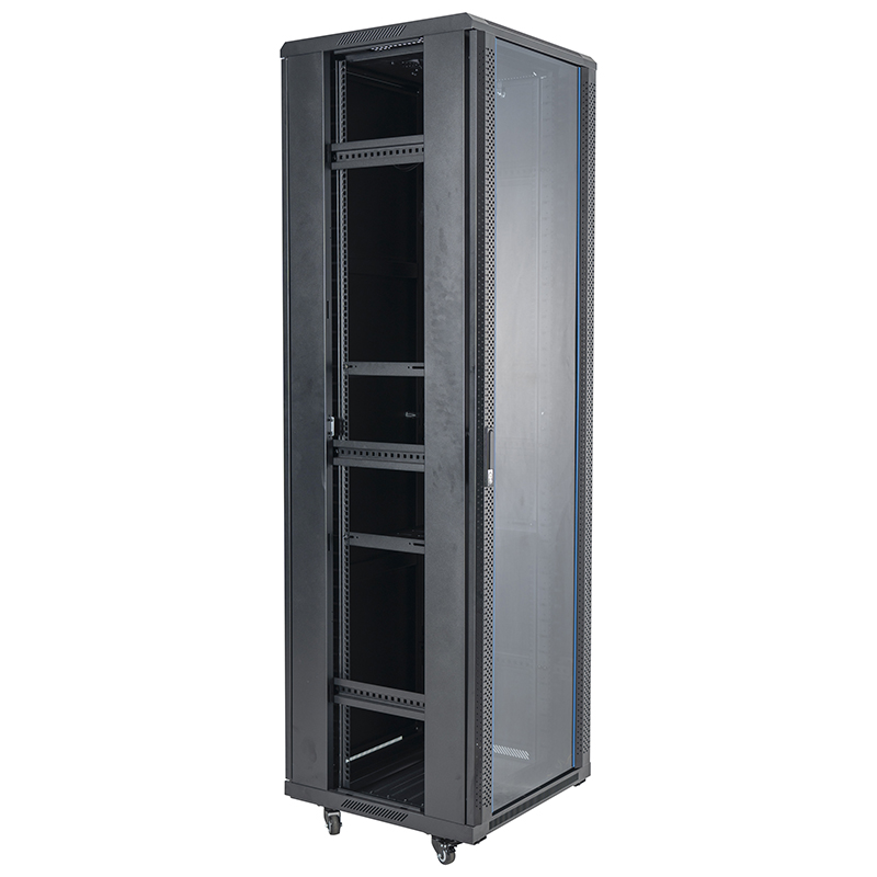 Armário de rack de servidor frontal com porta de vidro única/porta traseira cega única 18U-42U preto