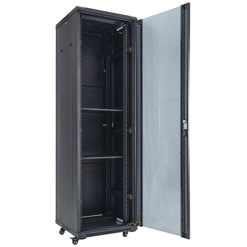 Armário de rack de servidor frontal com porta de vidro única/porta traseira cega única 18U-42U preto