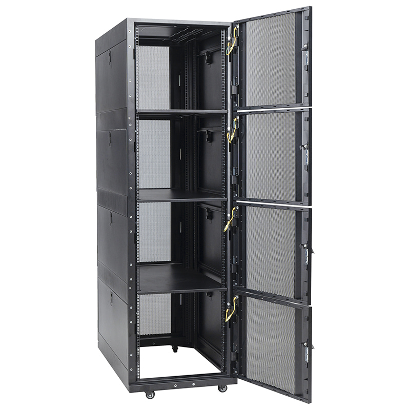 Armário de rack com 4 compartimentos, porta perfurada preta 42U 47U